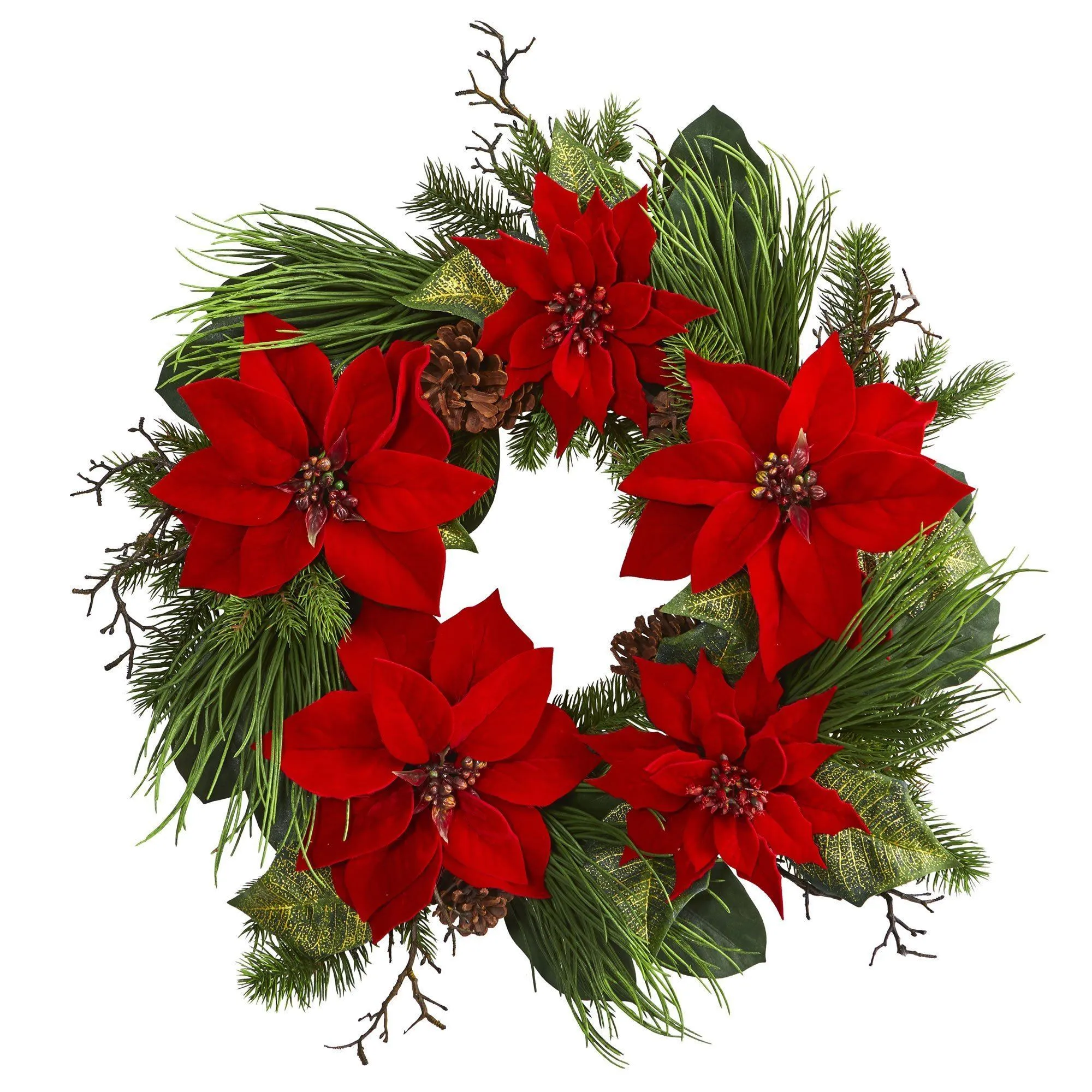 28” Poinsettia and Pine Wreath