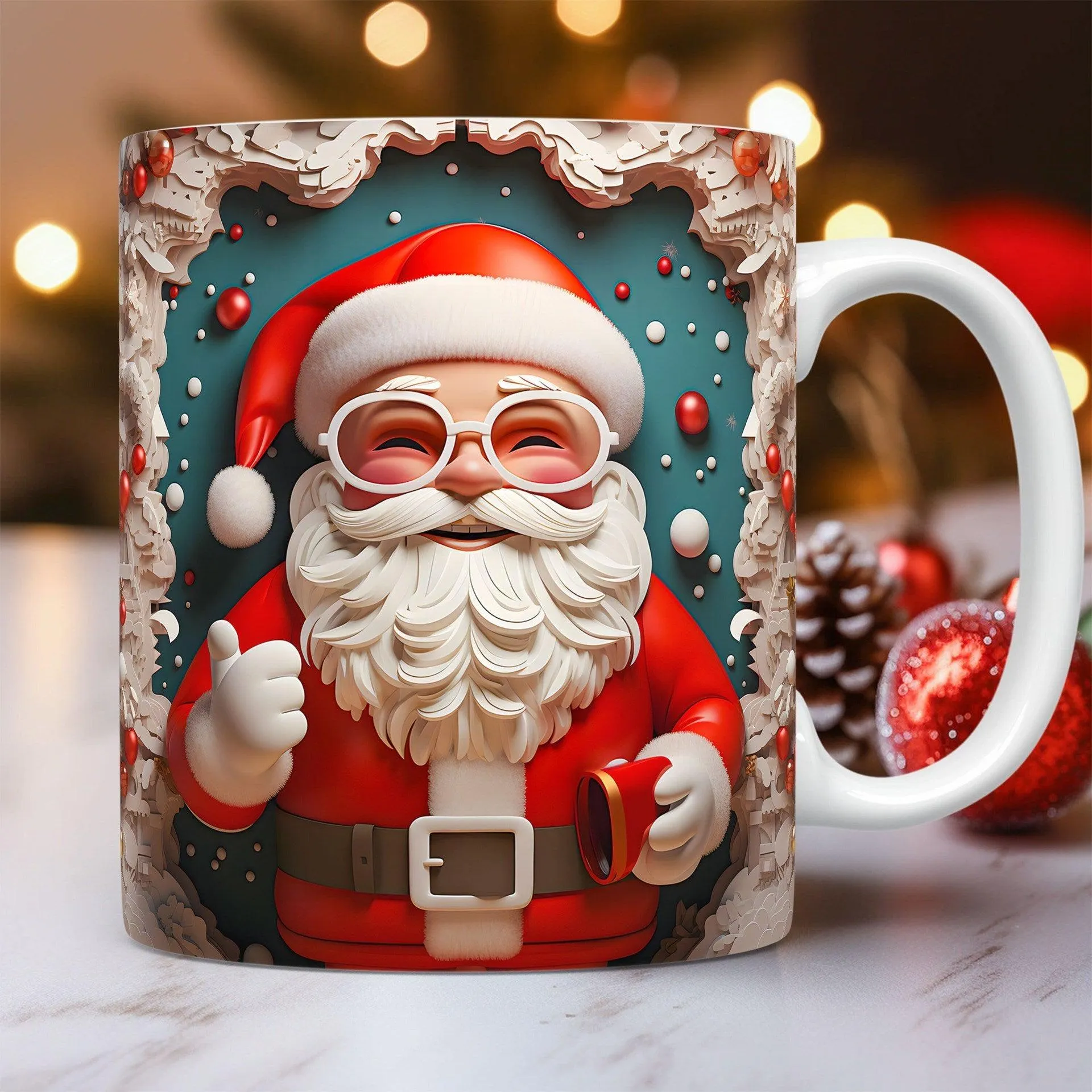 3D Christmas Ceramic Mug Snowman & Santa Coffee Cup Gift for Kids & Adults