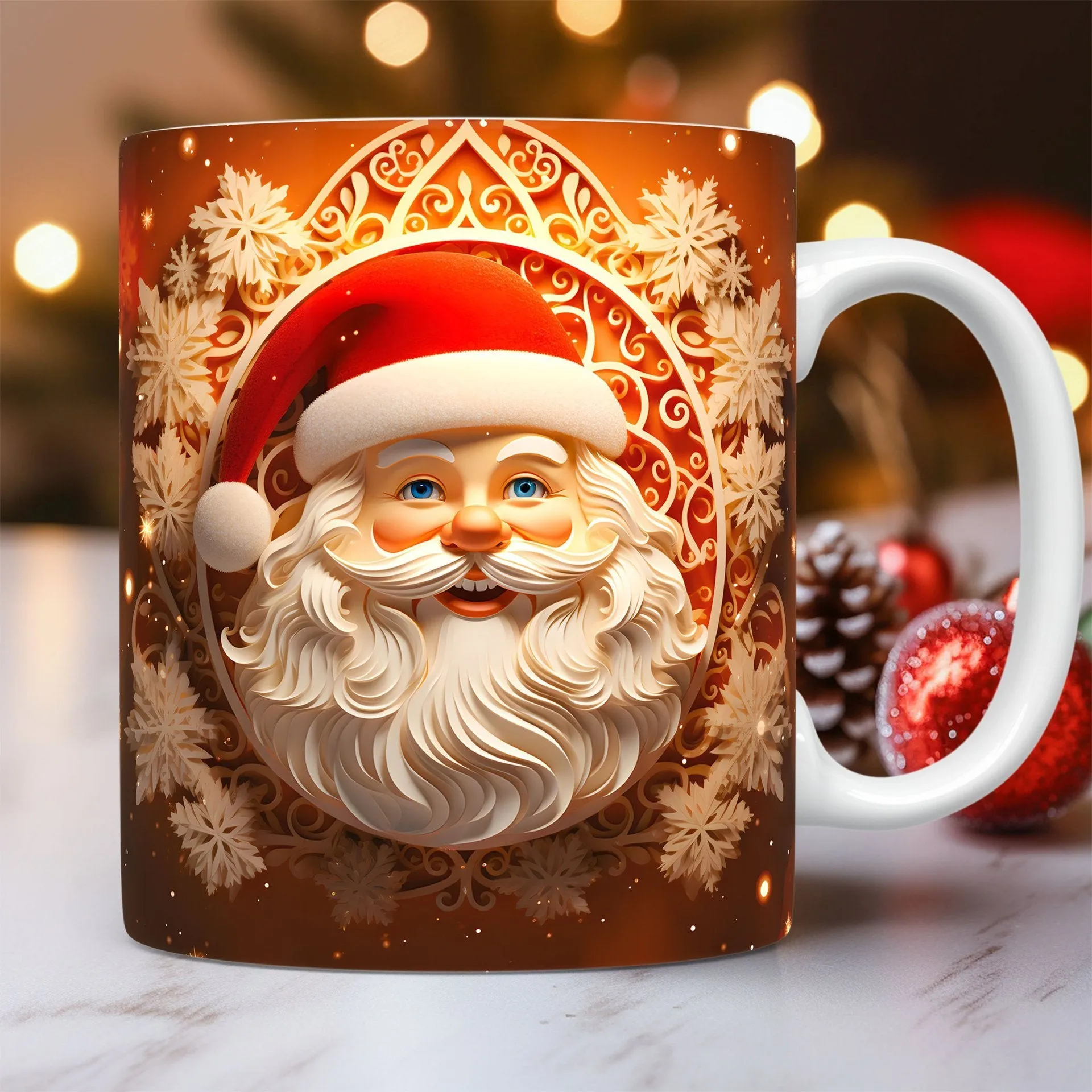 3D Christmas Ceramic Mug Snowman & Santa Coffee Cup Gift for Kids & Adults