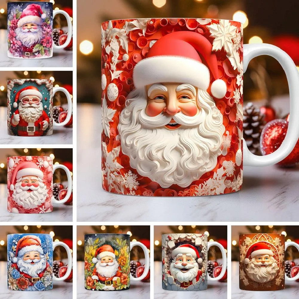 3D Christmas Ceramic Mug Snowman & Santa Coffee Cup Gift for Kids & Adults