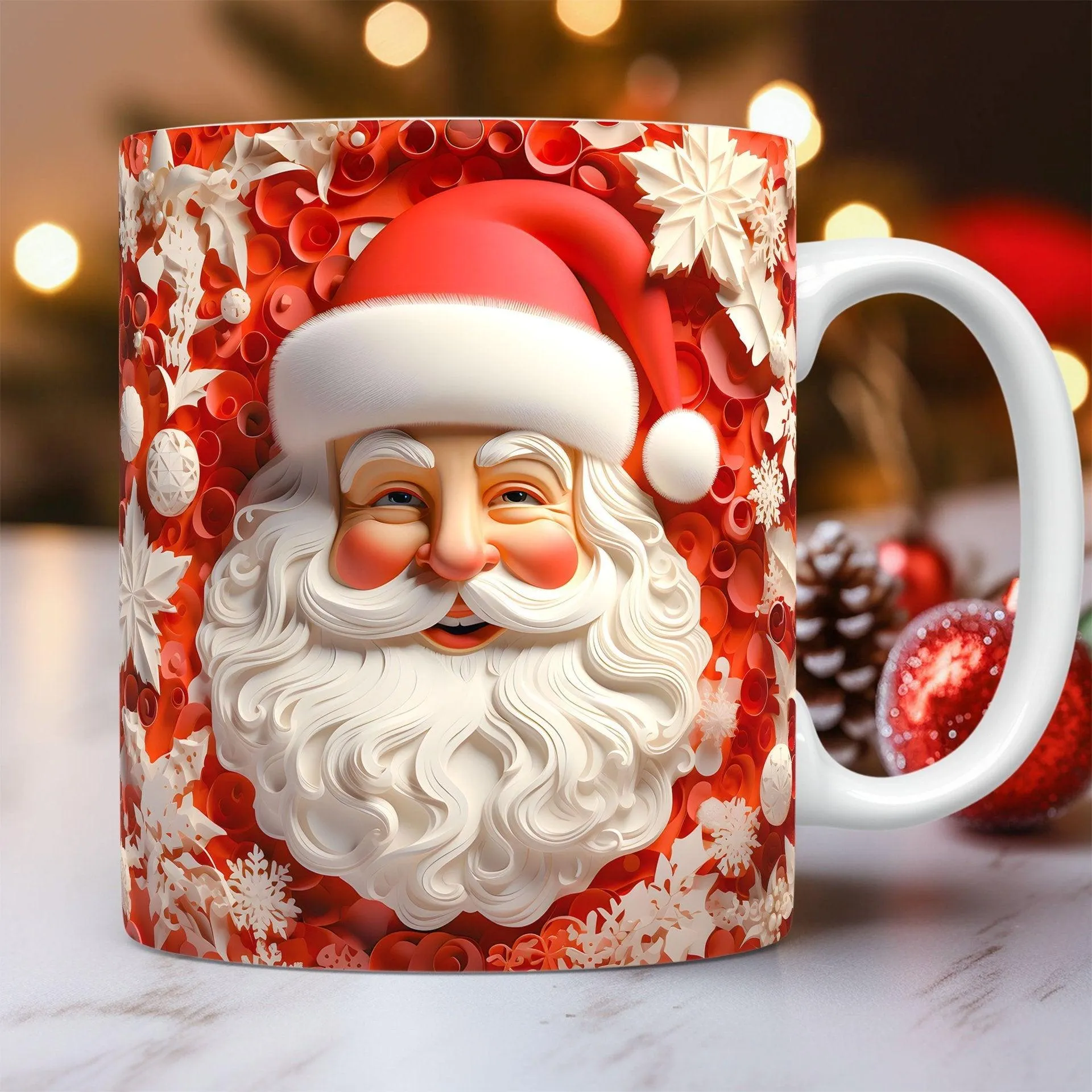 3D Christmas Ceramic Mug Snowman & Santa Coffee Cup Gift for Kids & Adults