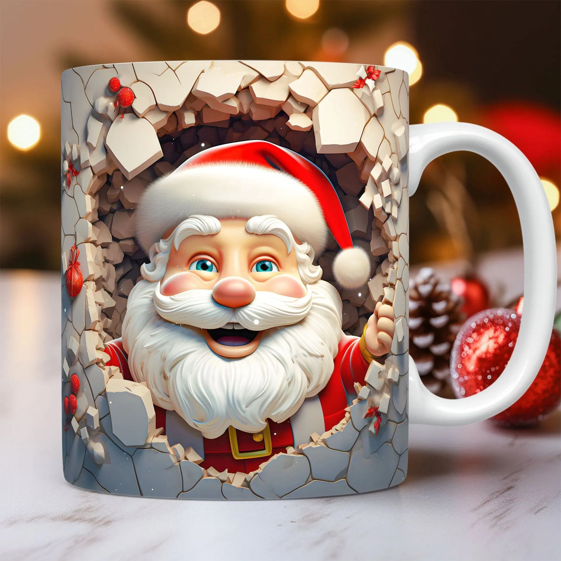 3D Christmas Ceramic Mug Snowman & Santa Coffee Cup Gift for Kids & Adults