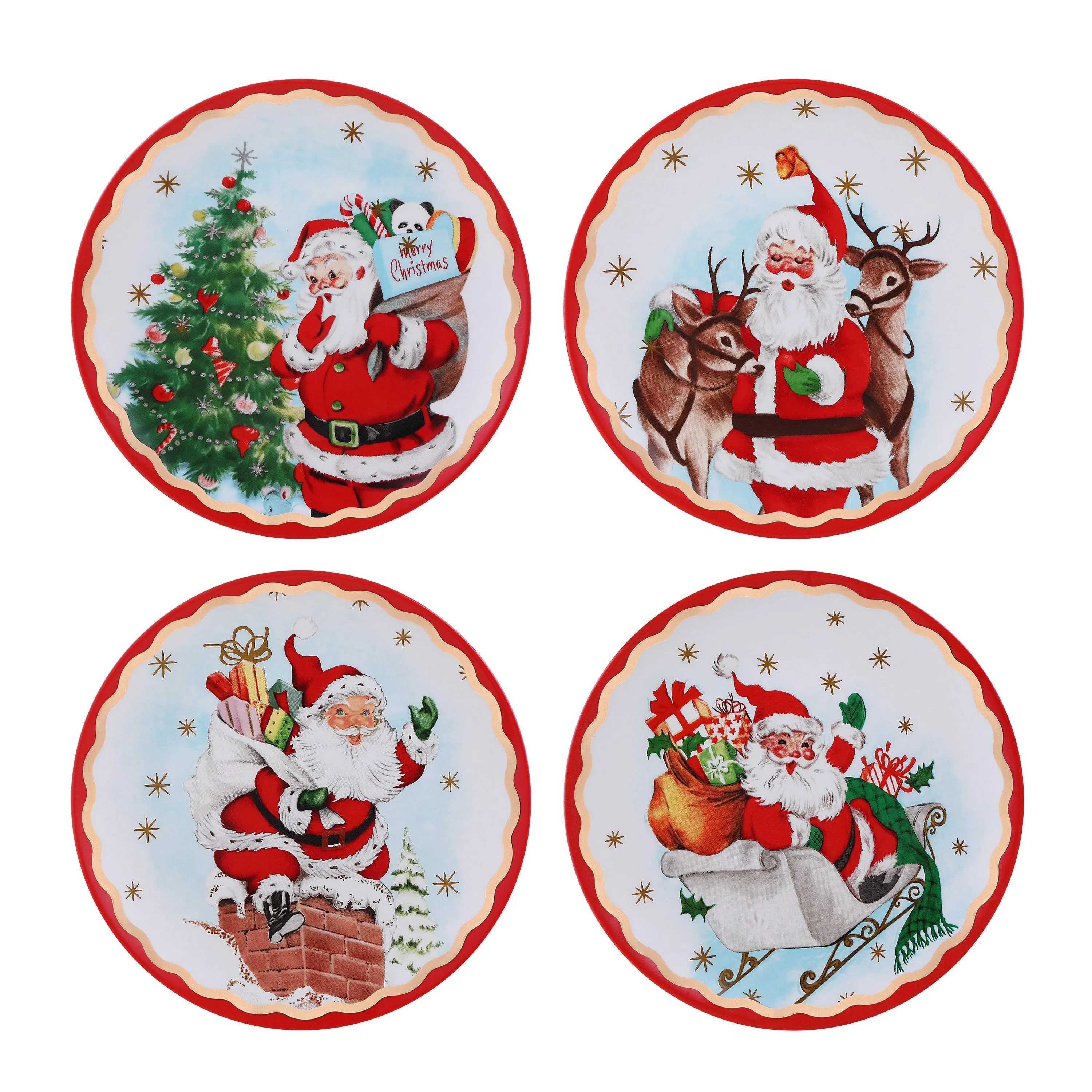 8 in. Set of 4 Nostalgic Ceramic Gold Rimmed Plates