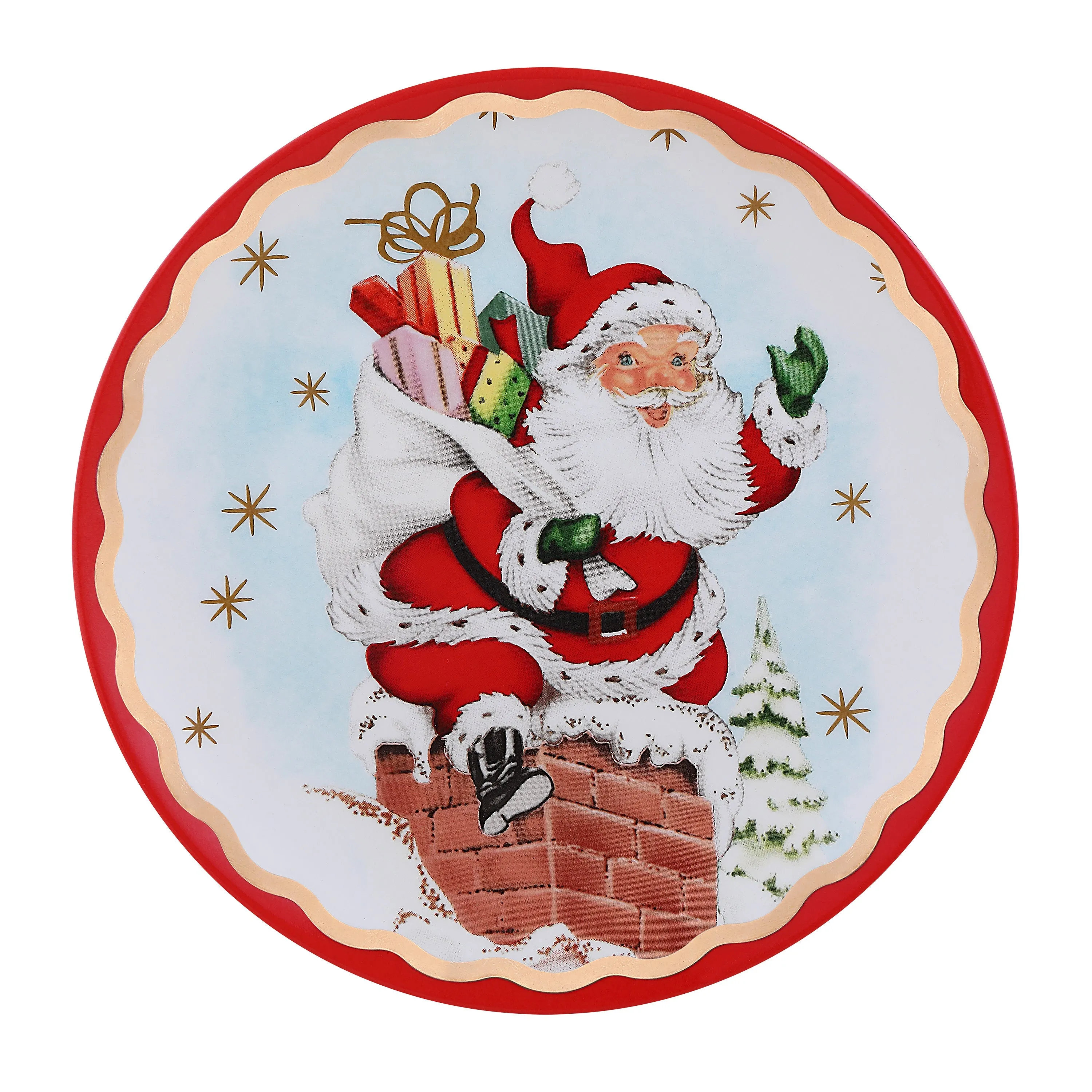 8 in. Set of 4 Nostalgic Ceramic Gold Rimmed Plates