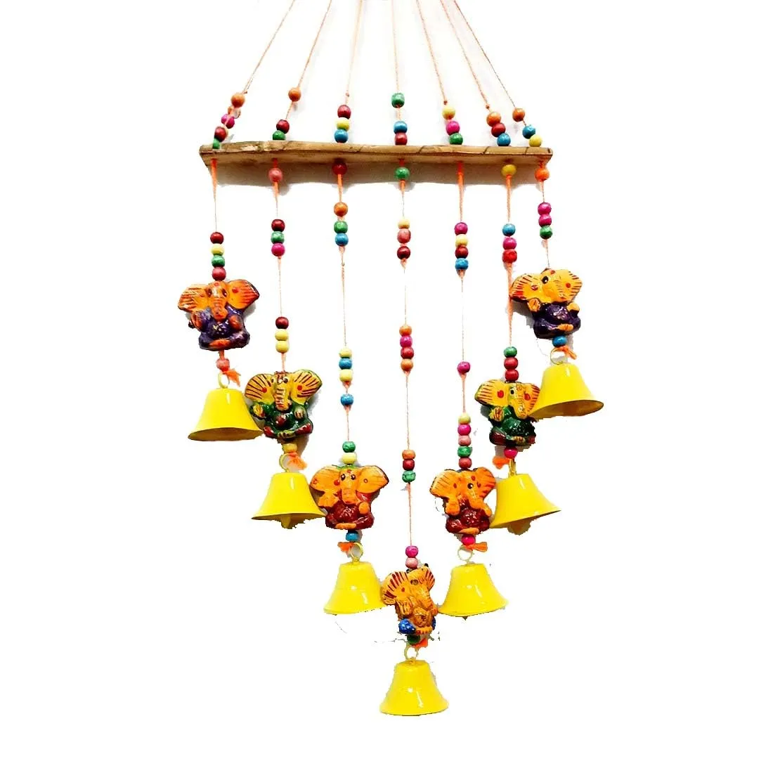 Abhinandan Decors Rajasthani Handcrafted Windchimes Home Decoration Wall Hanging Ganesh Ganpati Elephant Wind Chime Latkan with Bells for Temple, Entrance, House Warming Festivals Home Décor