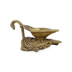 Antique Brass Deep with Stand - 3 x 7 Inches | Swan Handle Vilakku/ Lamp for Pooja/ 630 Gms Approx