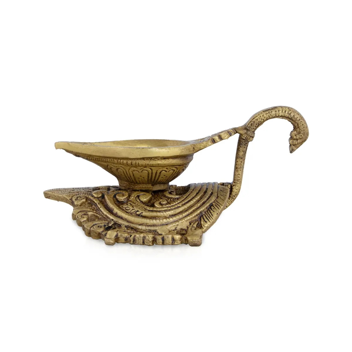 Antique Brass Deep with Stand - 3 x 7 Inches | Swan Handle Vilakku/ Lamp for Pooja/ 630 Gms Approx