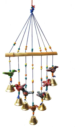 Anupam Enterprises Indian Rajasthani Handmade Traditional Art Home Decoration Wall Hanging Bird Wind Chime with Bells (Multicolour)