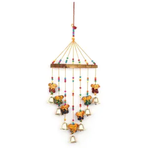 Anupam Enterprises Indian Rajasthani Handmade Traditional Art Home Decoration Wall Hanging Ganesh Wind Chime with Bells (Multicolour)