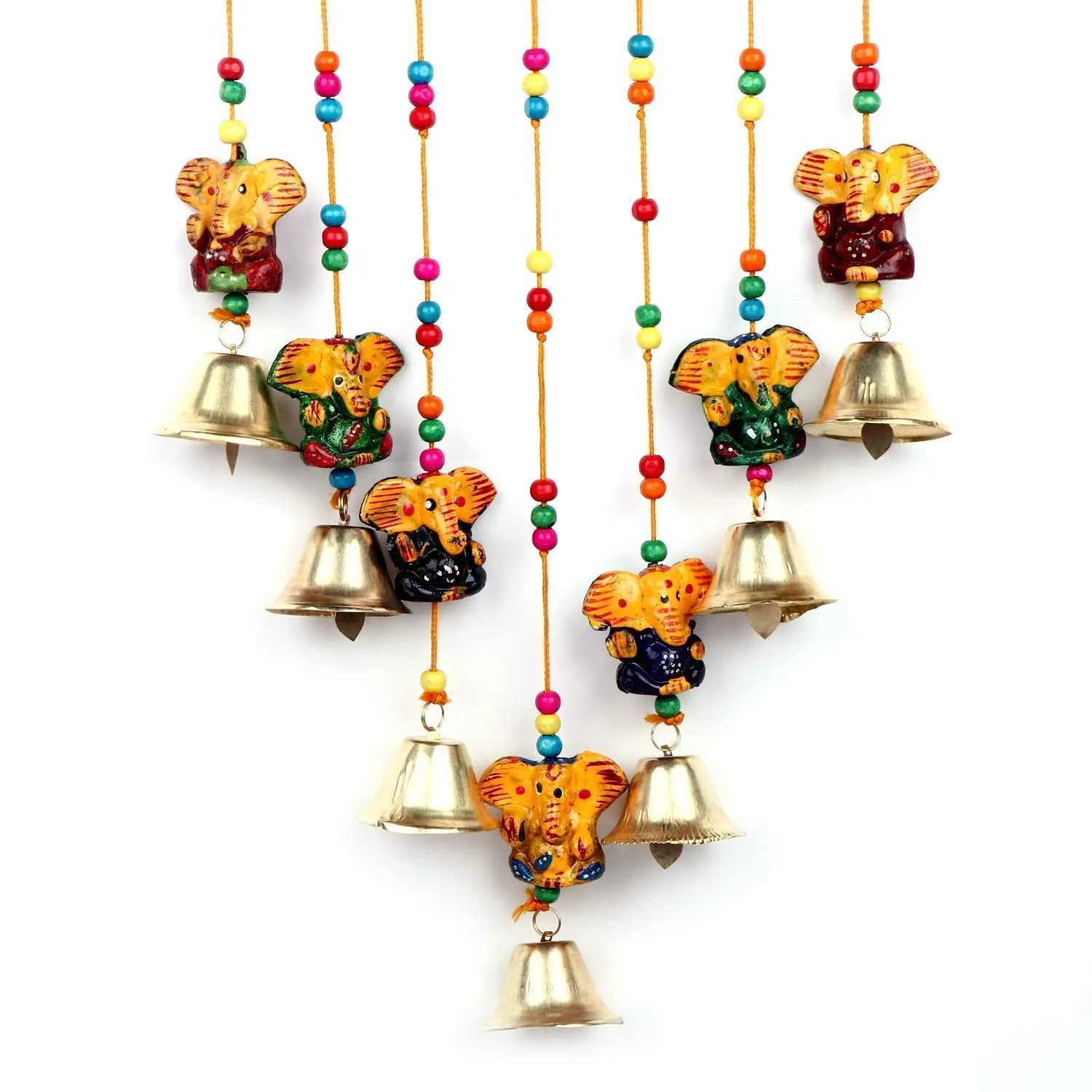 Anupam Enterprises Indian Rajasthani Handmade Traditional Art Home Decoration Wall Hanging Ganesh Wind Chime with Bells (Multicolour)