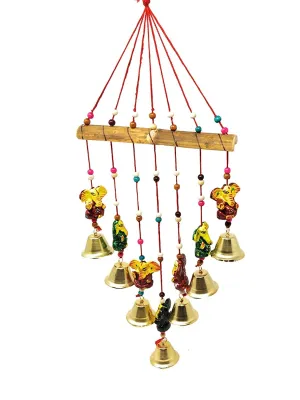 Anupam Enterprises Indian Rajasthani Handmade Traditional Art Home Decoration Wall Hanging Wind Chime with Bells and Ganesh Ji for Temple, Home, Entrance, House Warming and Festivals Gifting Option (Multi-Color)