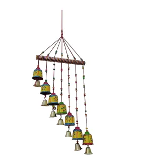 Anupam Enterprises Indian Rajasthani Handmade Traditional Art Home Decoration Wall Hanging Wind Chime with Bells for Temple, Home, Entrance, House Warming and Festivals Gifting Option (Multi-Color)