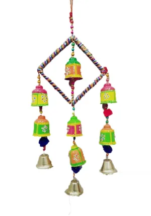 Anupam Enterprises Indian Rajasthani Handmade Traditional Art Home Decoration Wall Hanging Wind Chime with Bells for Temple, House, Entrance, House Warming & Festivals Gifting Option (Multi-Color)