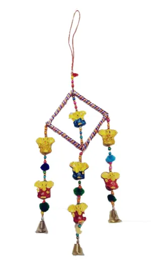 Anupam Enterprises Indian Rajasthani Handmade Traditional Art Home Decoration Wall Hanging Wind Chime with Ganesha & Bells for Temple, House, Entrance, House Warming & Festivals Gifting option (Multi-color)