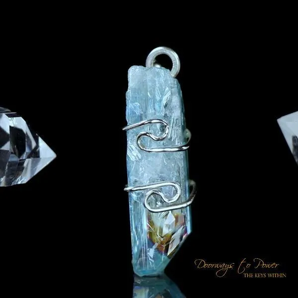 Aqua Aura Danburite Quartz Crystal Pendant