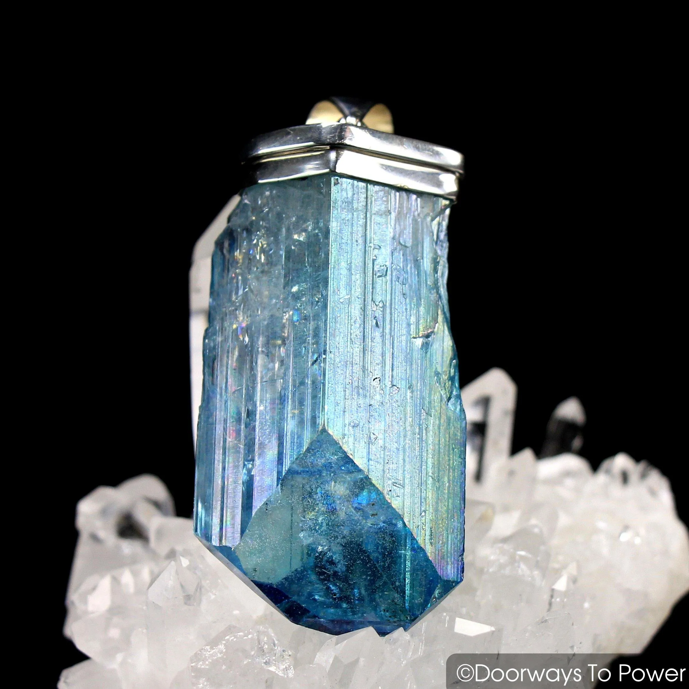 Aqua Aura Quartz Danburite Crystal Pendant with Master Record Keeper