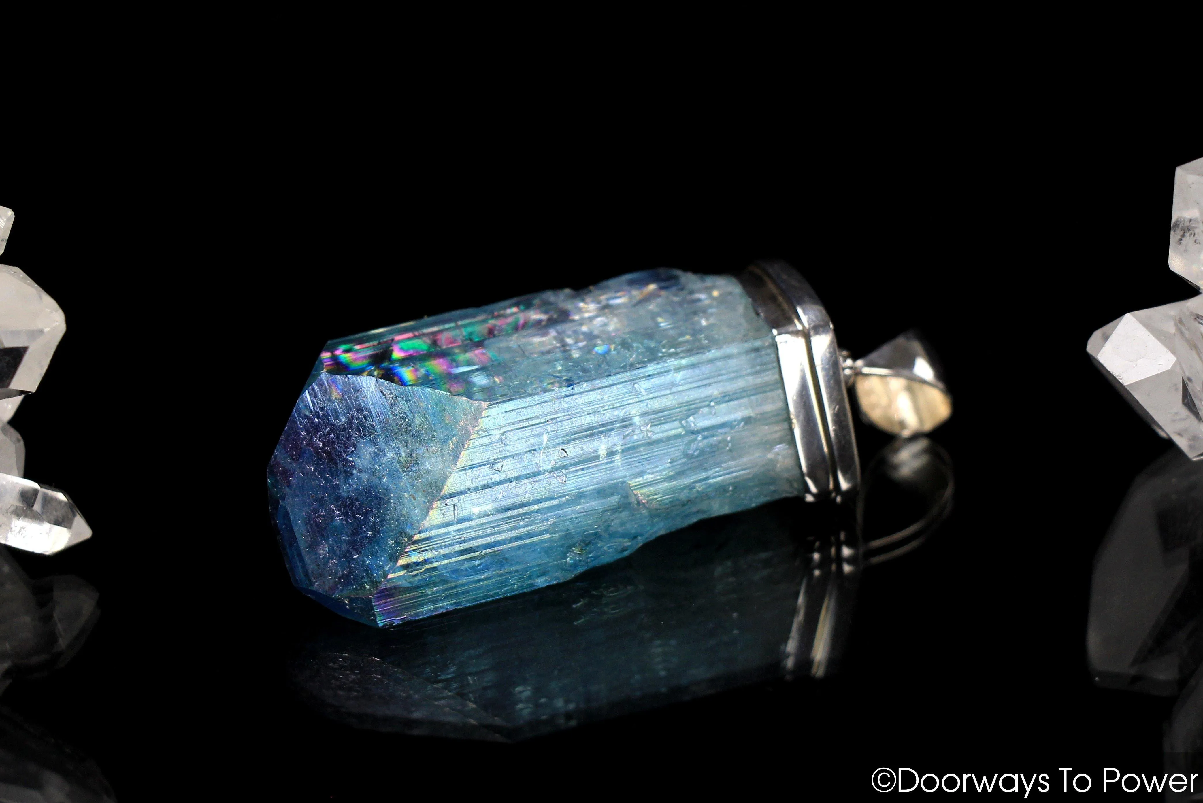 Aqua Aura Quartz Danburite Crystal Pendant with Master Record Keeper