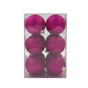 Bauble Glitter Pink 70mm - 12 Pack