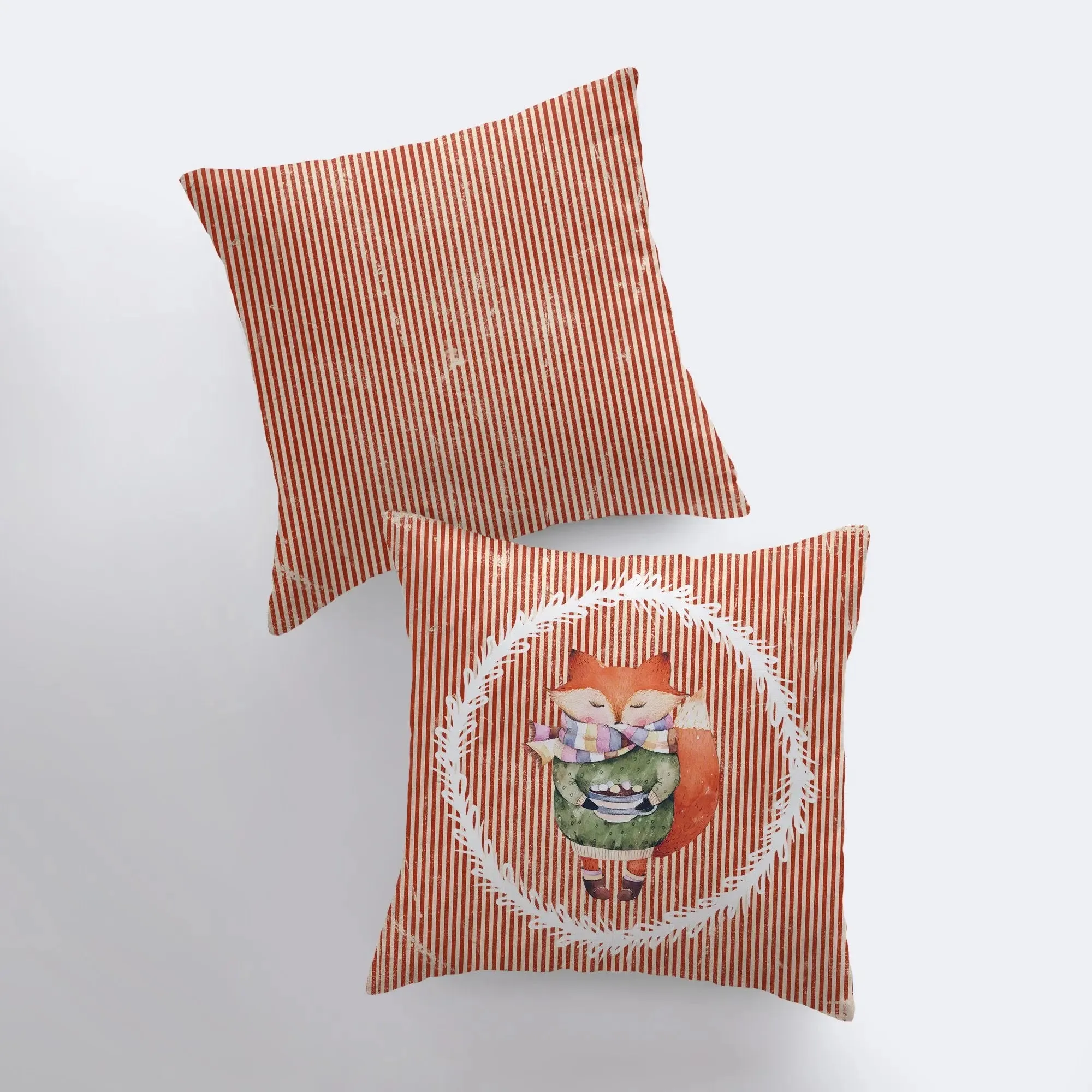 Christmas Fox with hot Cocoa | Pillow Cover | Red Fox | Christmas Decor | Throw Pillow | Room Decor Home Decor Bedroom Decor | Sister Gift