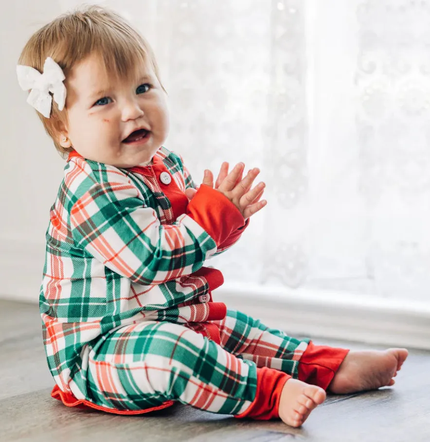 Christmas Plaid Butt Flap Romper Pajama