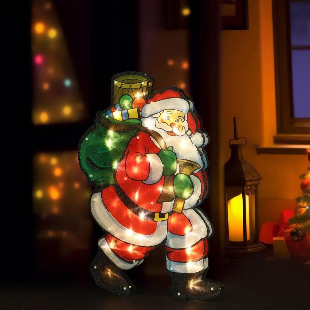 Christmas Silhouette Lights Santa with Gift