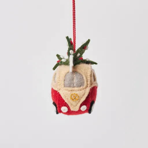 Christmas Tree Hippie Bus Felt Ornament 3"