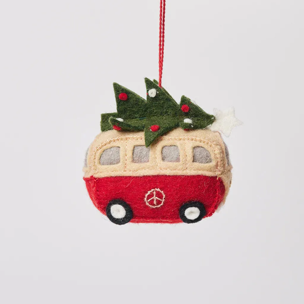 Christmas Tree Hippie Bus Felt Ornament 3"