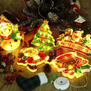 Christmas Window Hanging Lights - Battery Operated Christmas Lighted Decorations