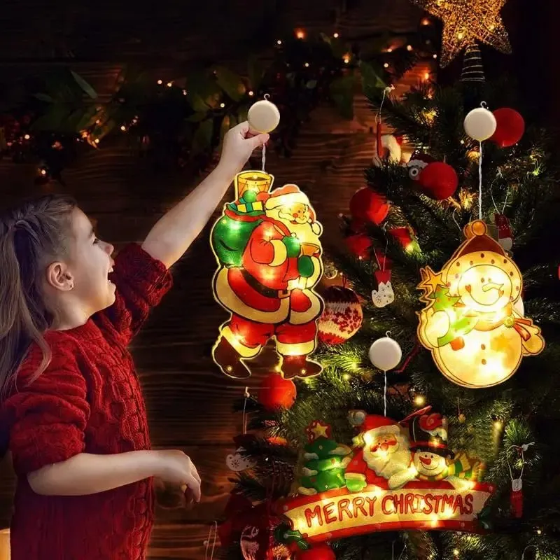 Christmas Window Hanging Lights - Battery Operated Christmas Lighted Decorations