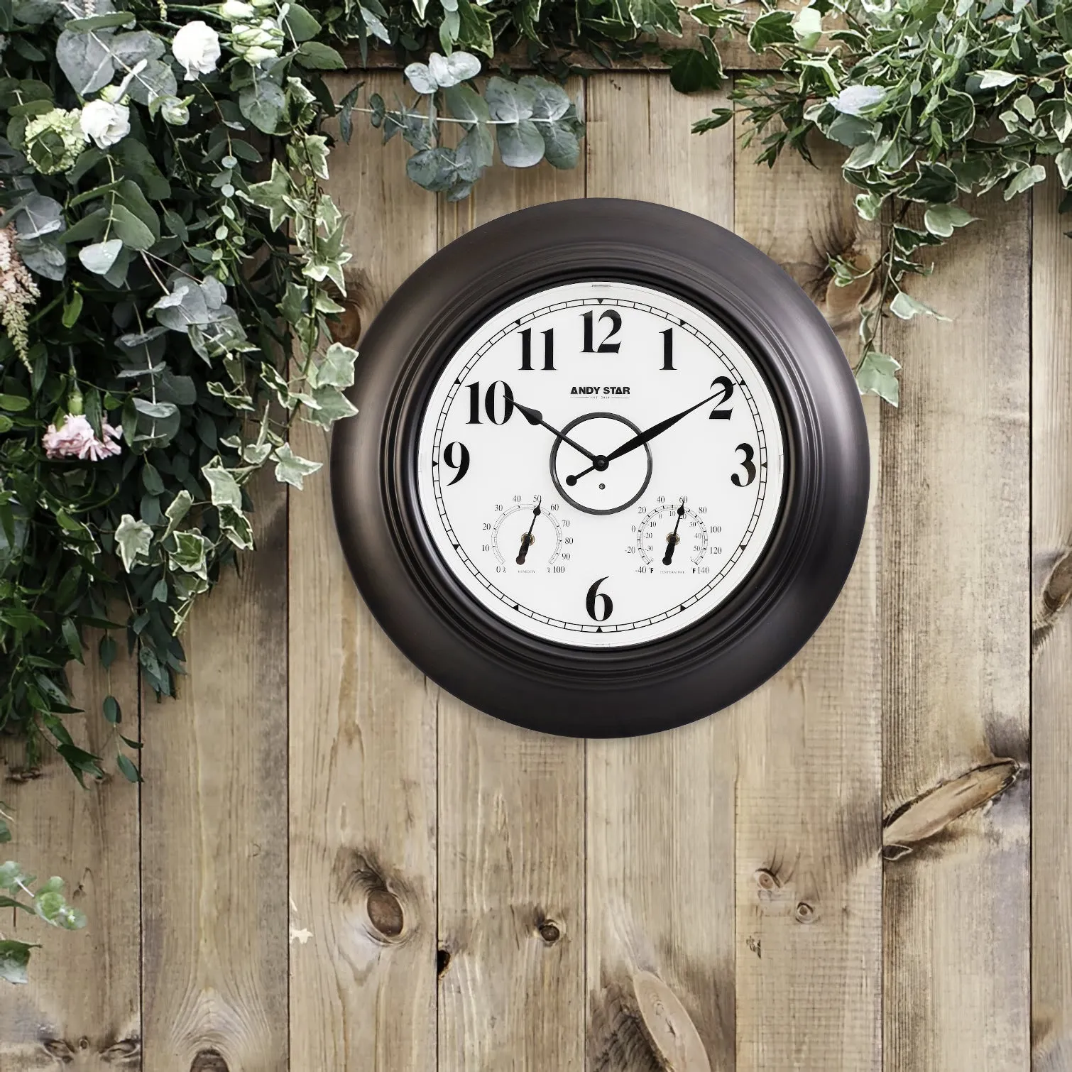 Contemporary Illuminated Outdoor Clock with Thermometer Weatherproof Waterproof | Black, 21 inch