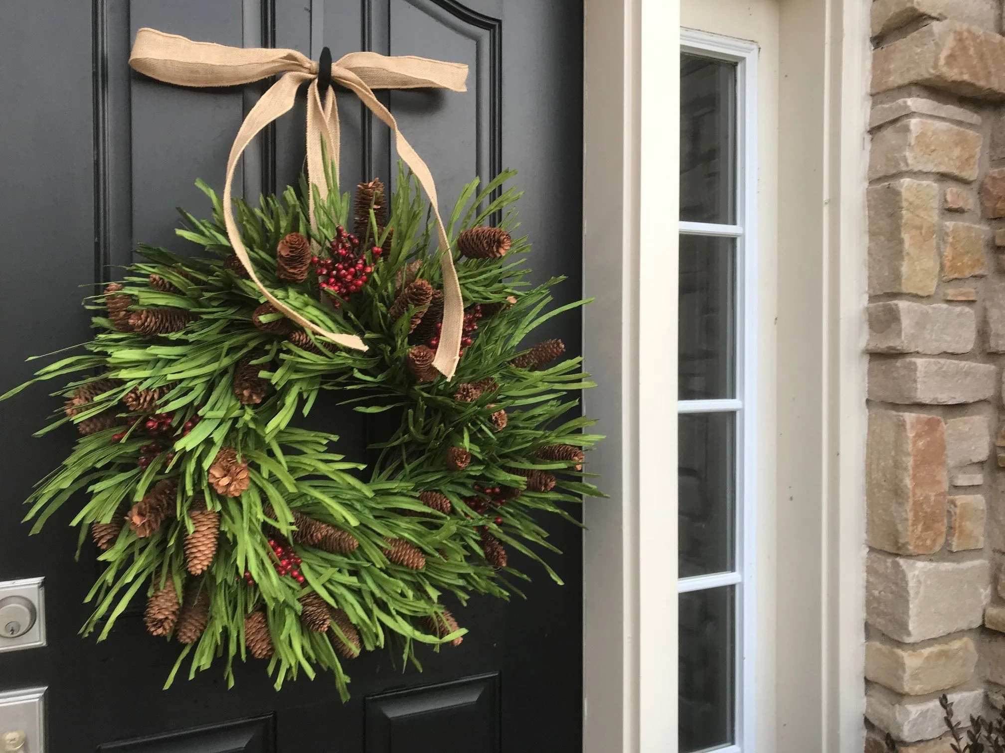 Country Christmas Wreath with Red Berries and Pinecones