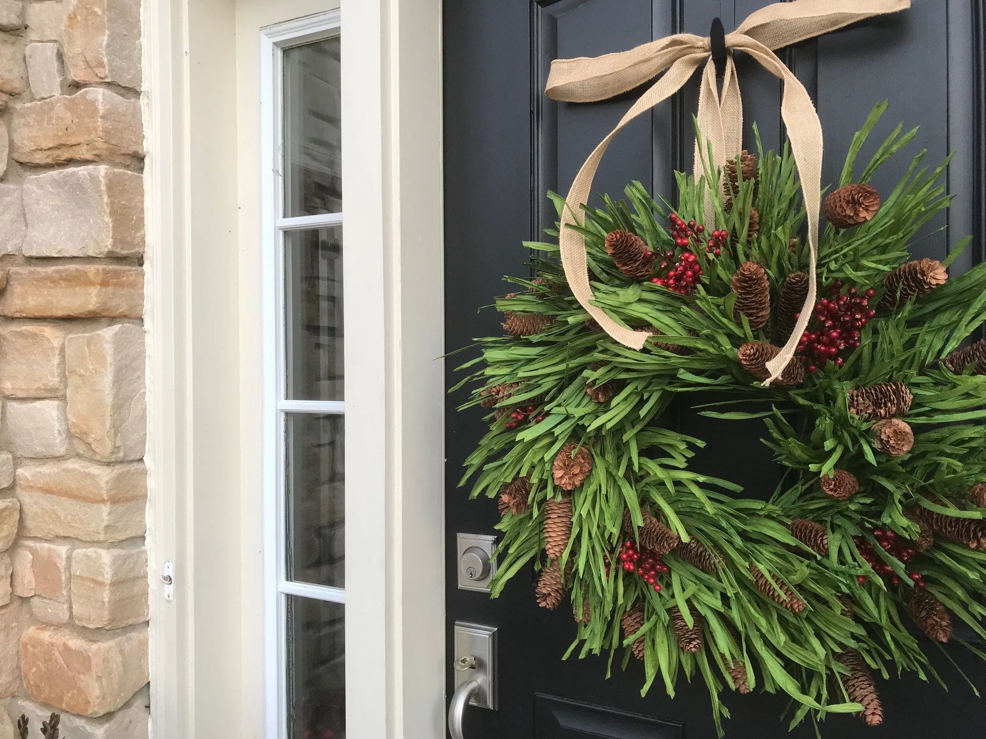 Country Christmas Wreath with Red Berries and Pinecones