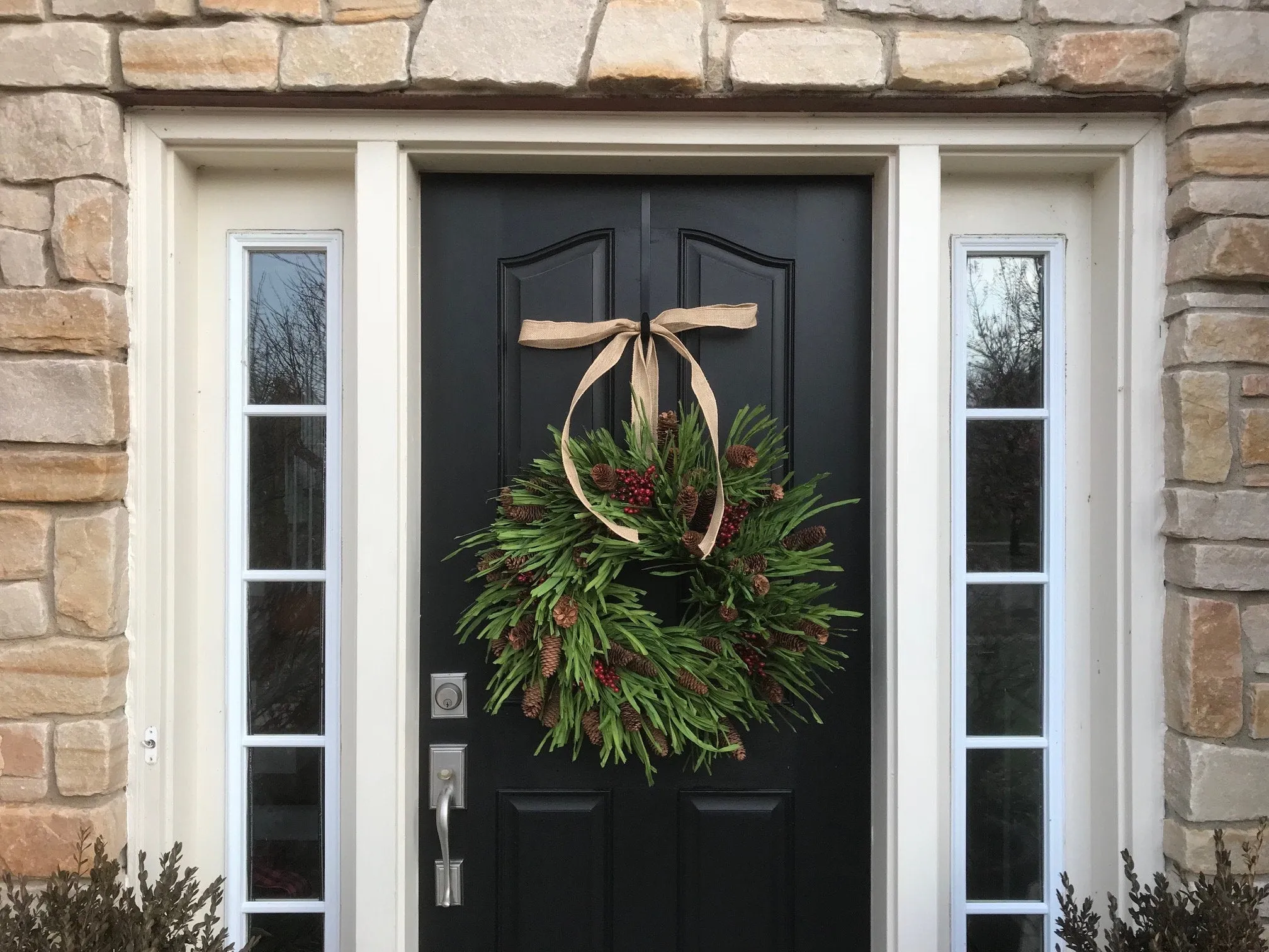 Country Christmas Wreath with Red Berries and Pinecones