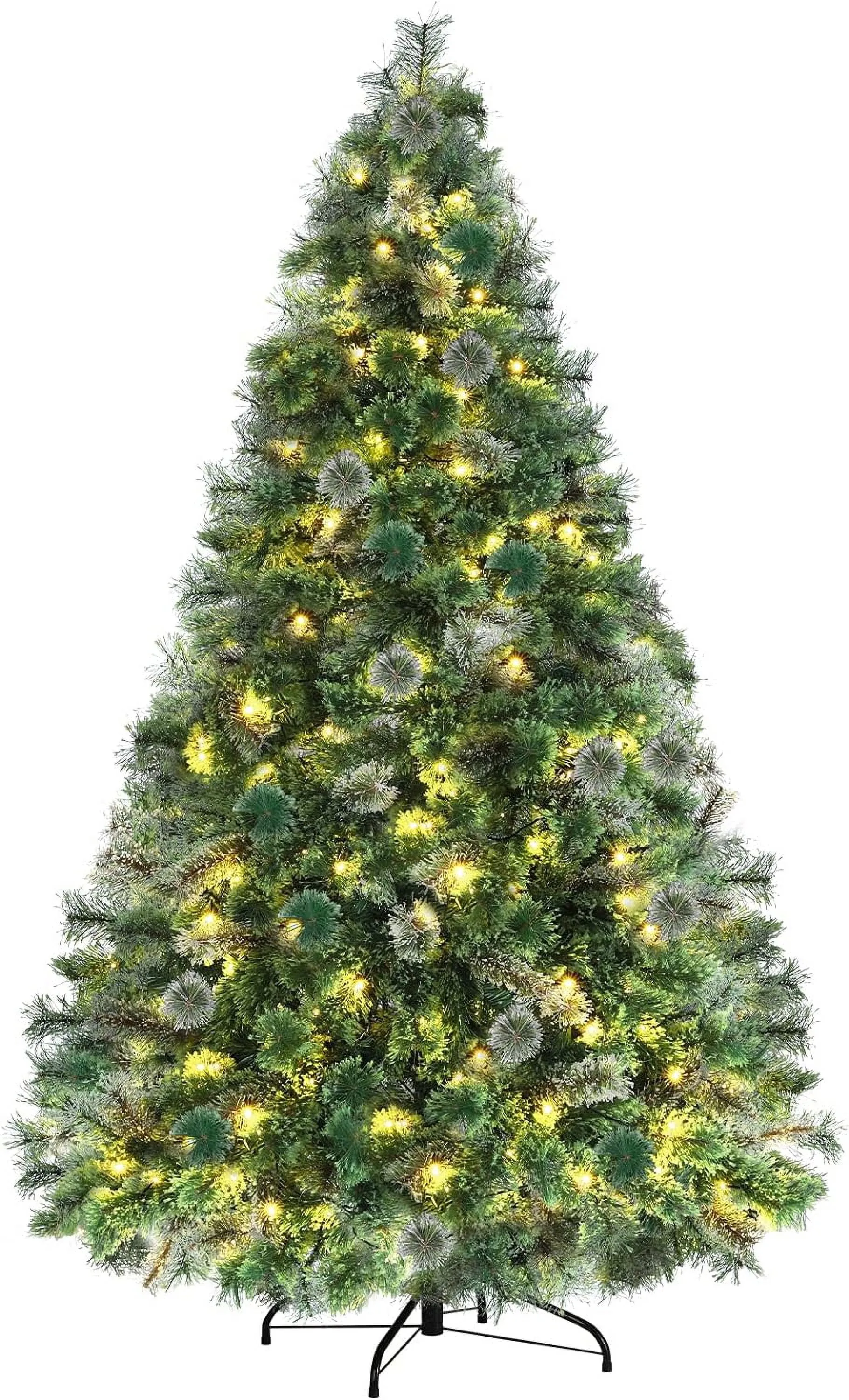 cozy 9FT PVC Pre-lit Artificial Christmas Tree with 1300 Tips, 500 Warm White Lights, Foldable Metal Stand 9' 9'