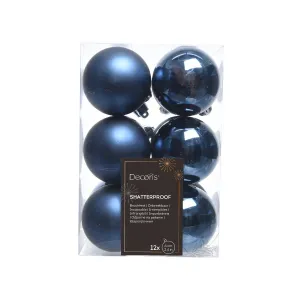 Decoris Pack of 12 6cm Night Blue Glass Baubles