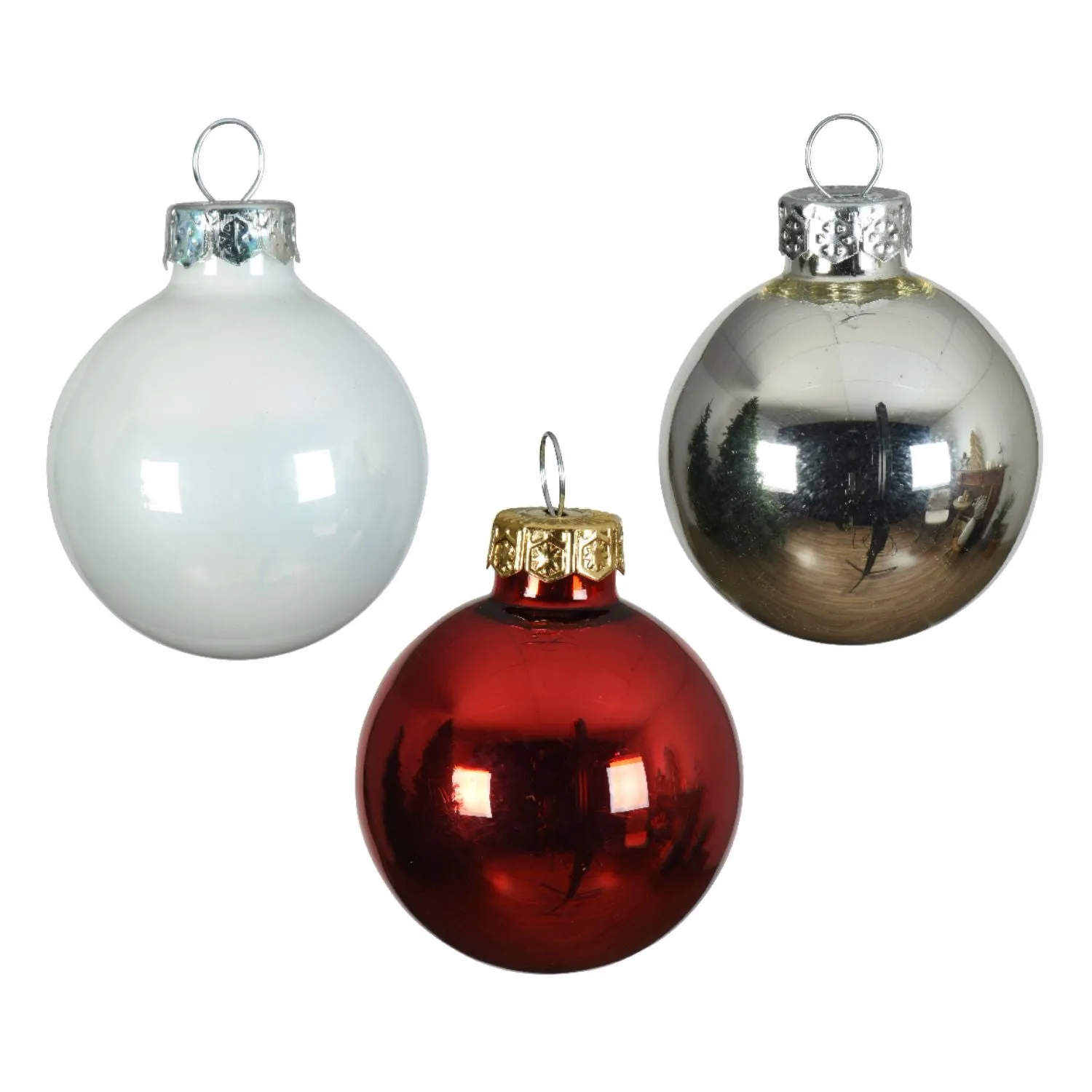 Decoris Pack of 16 3.5cm White/Red Shiny Glass Baubles