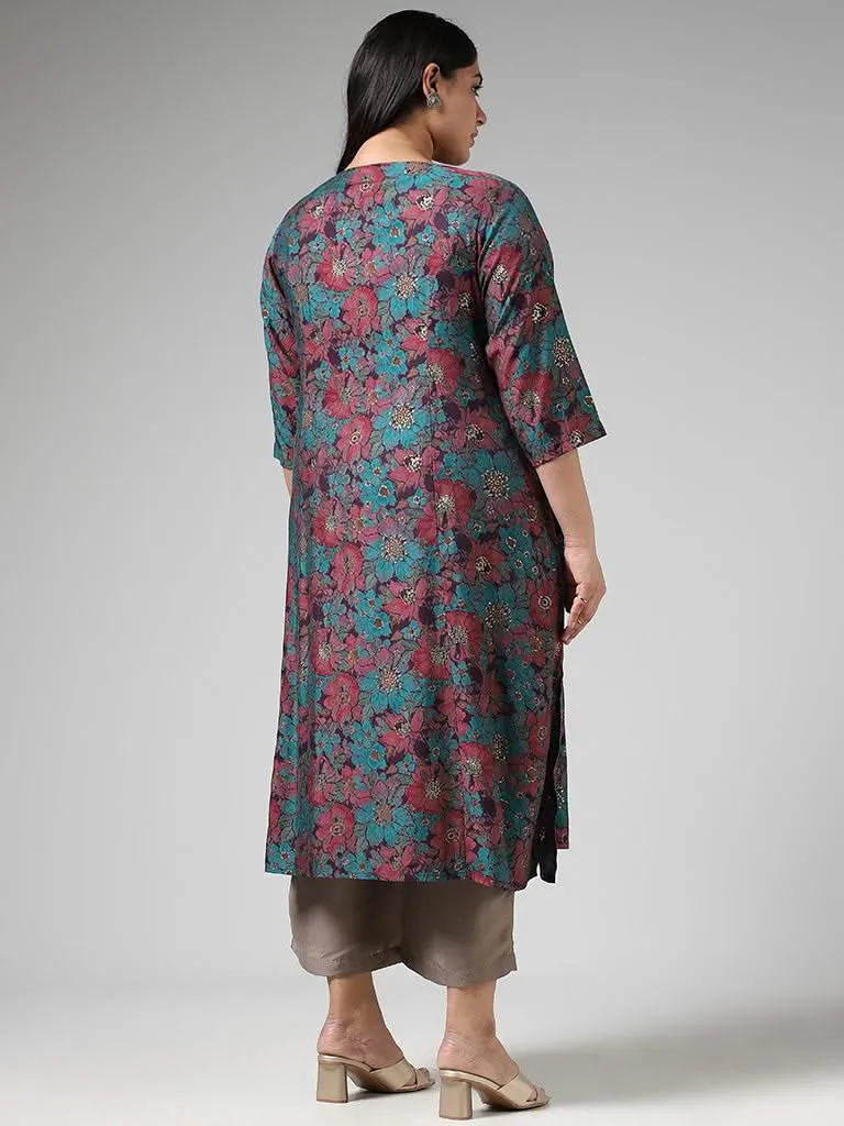 Diza Purple Floral Printed Kurta