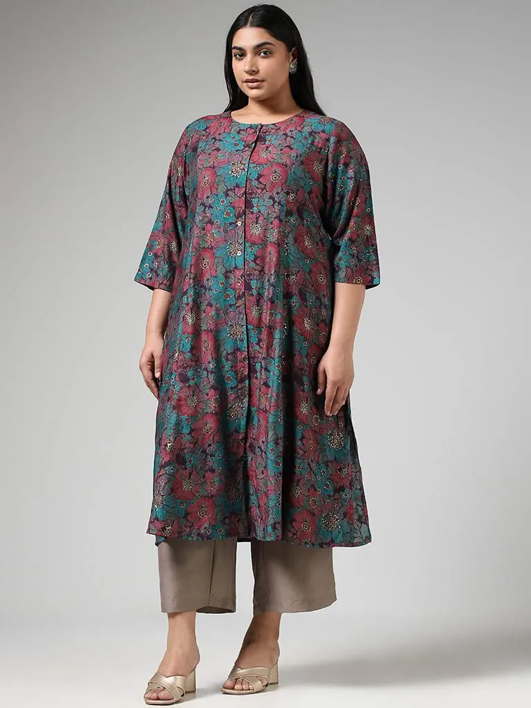 Diza Purple Floral Printed Kurta