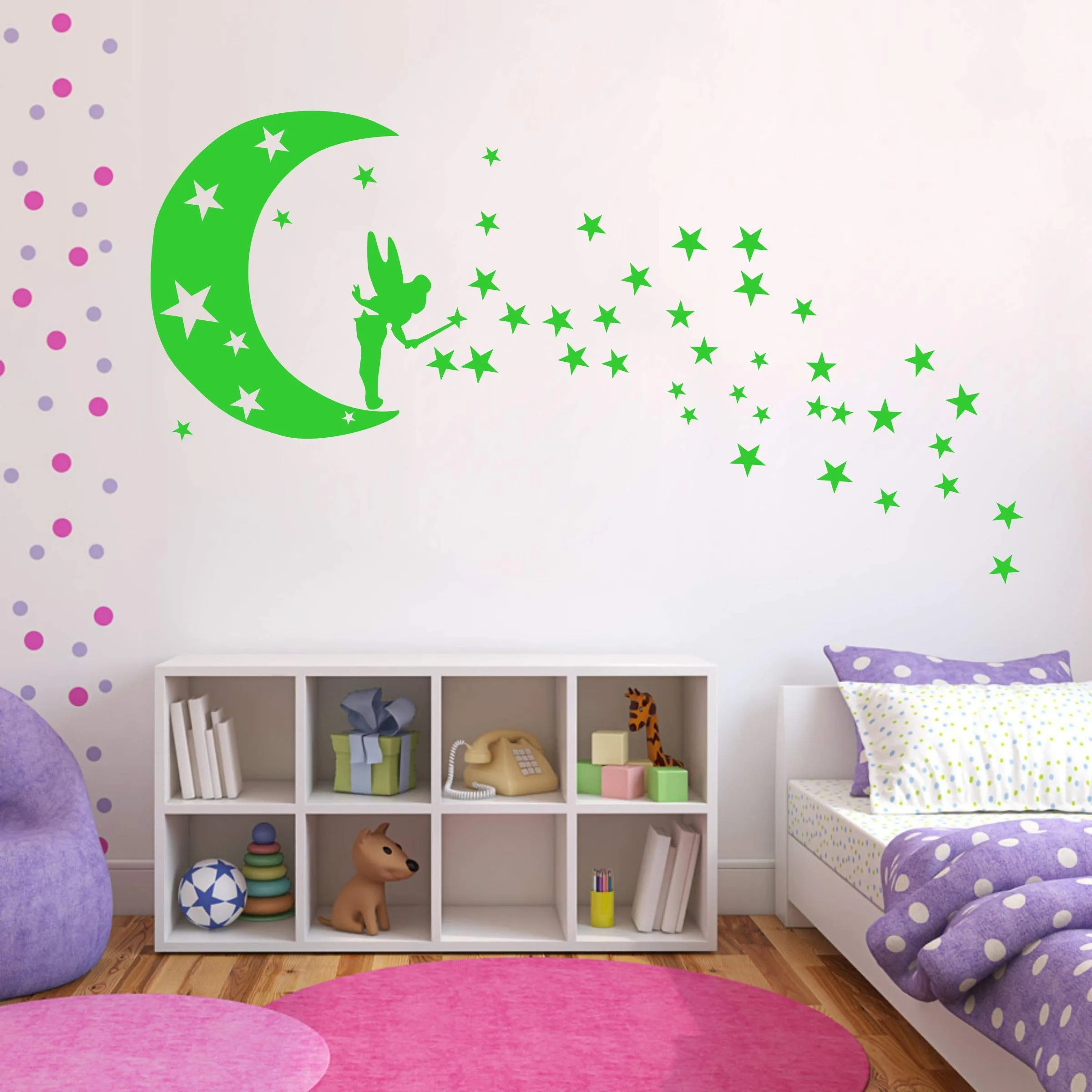 DreamKraft Fairy With Star & Moon Night Glow Wall Sticker (43 cm x 89 cm)