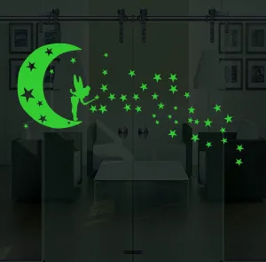 DreamKraft Fairy With Star & Moon Night Glow Wall Sticker (43 cm x 89 cm)