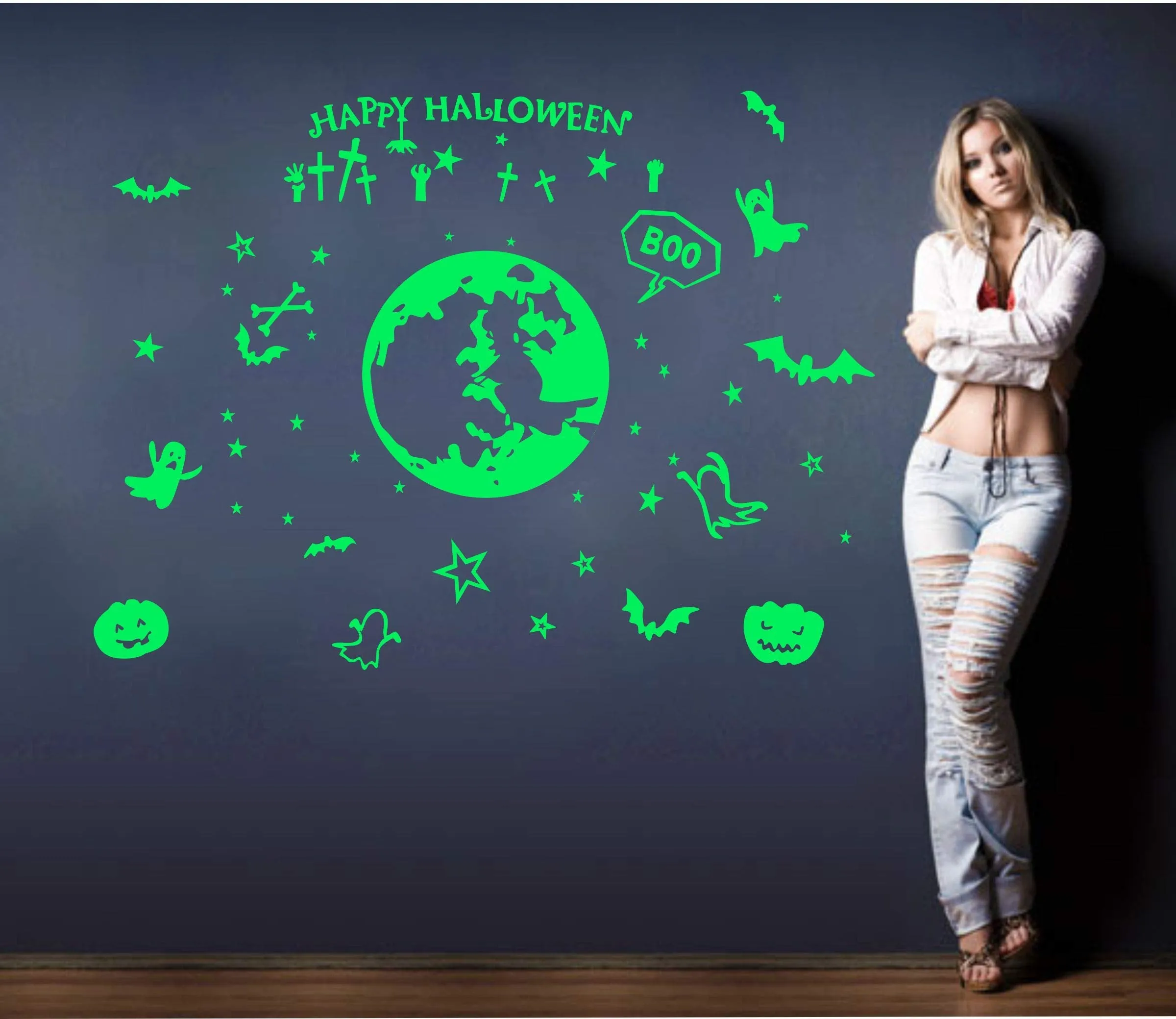 DreamKraft Happy Halloween Night Glow Wall Sticker (46 cm x 64 cm)