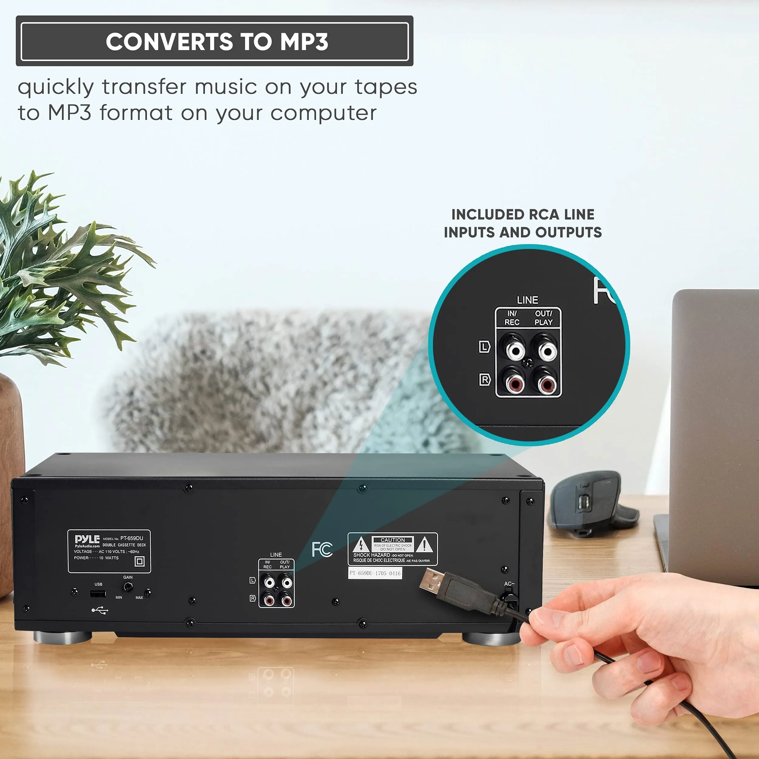 Dual Cassette Deck | Music Recording Device with RCA Cables.