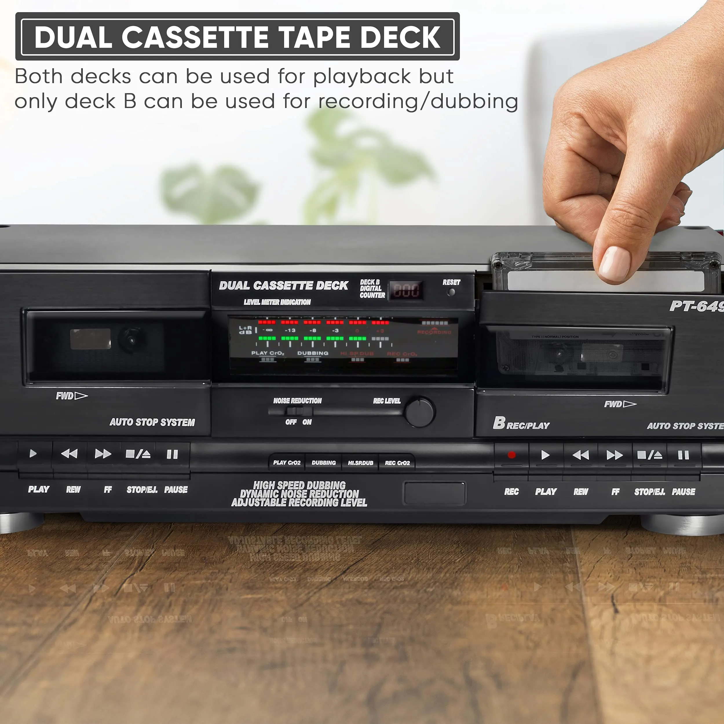 Dual Cassette Deck | Music Recording Device with RCA Cables.