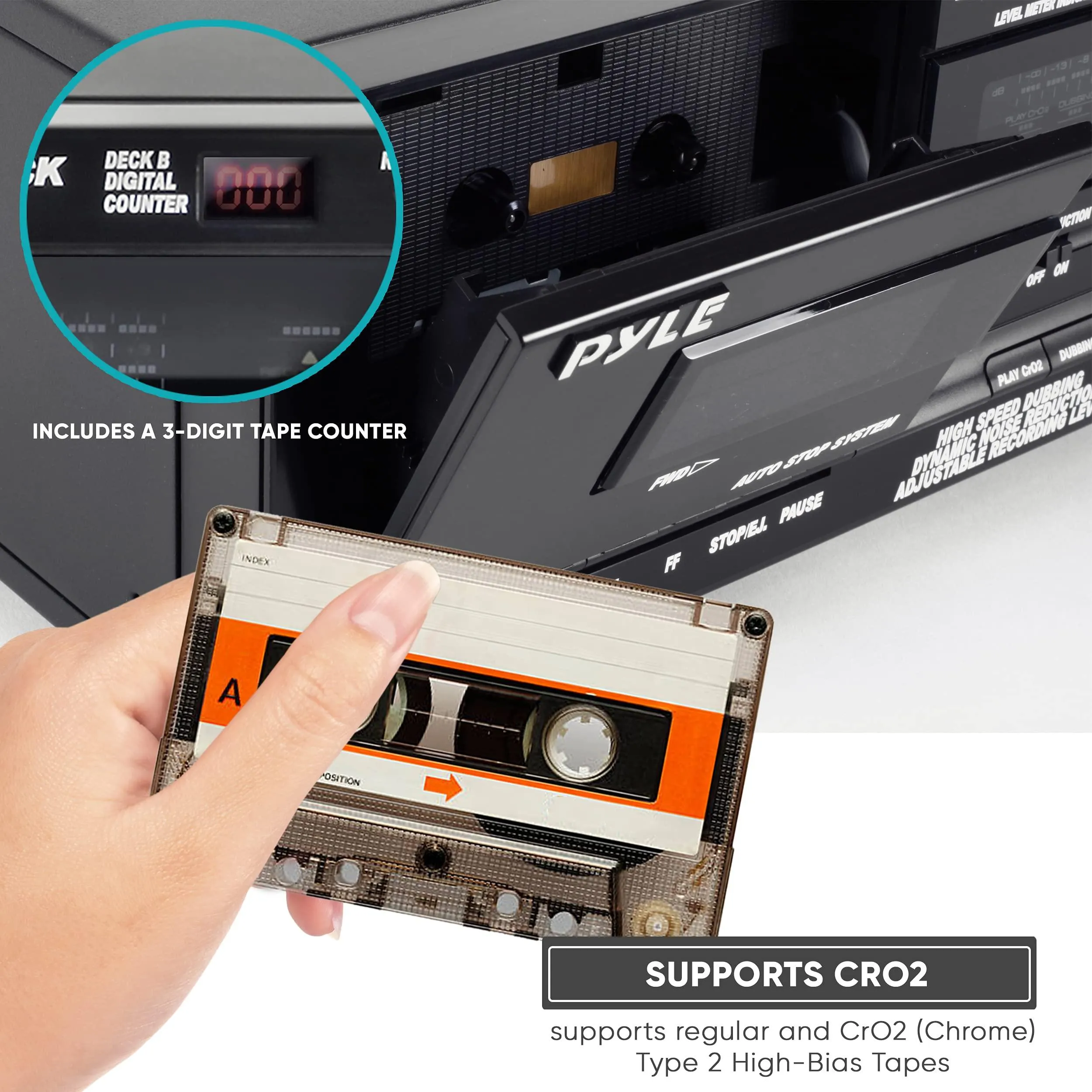 Dual Cassette Deck | Music Recording Device with RCA Cables.