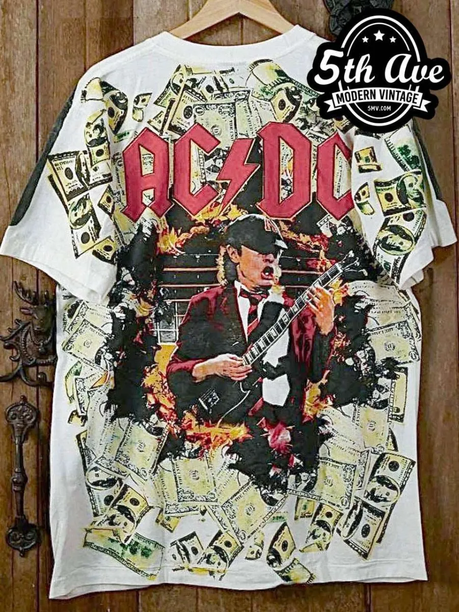 Electrifying Energy: AC/DC All Over Print Single Stitch White t shirt