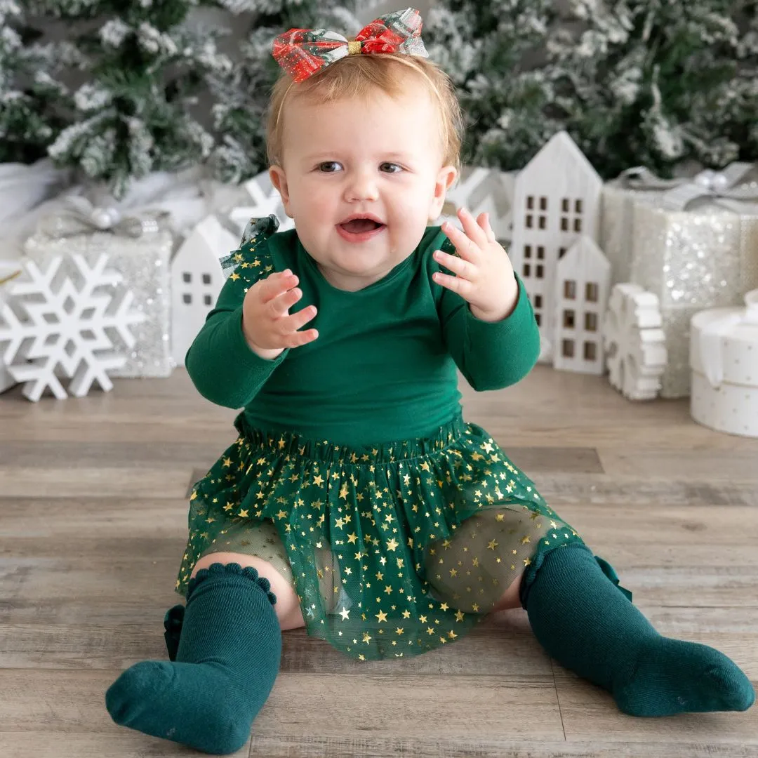 Emerald Shimmer Christmas LS Tutu Bodysuit