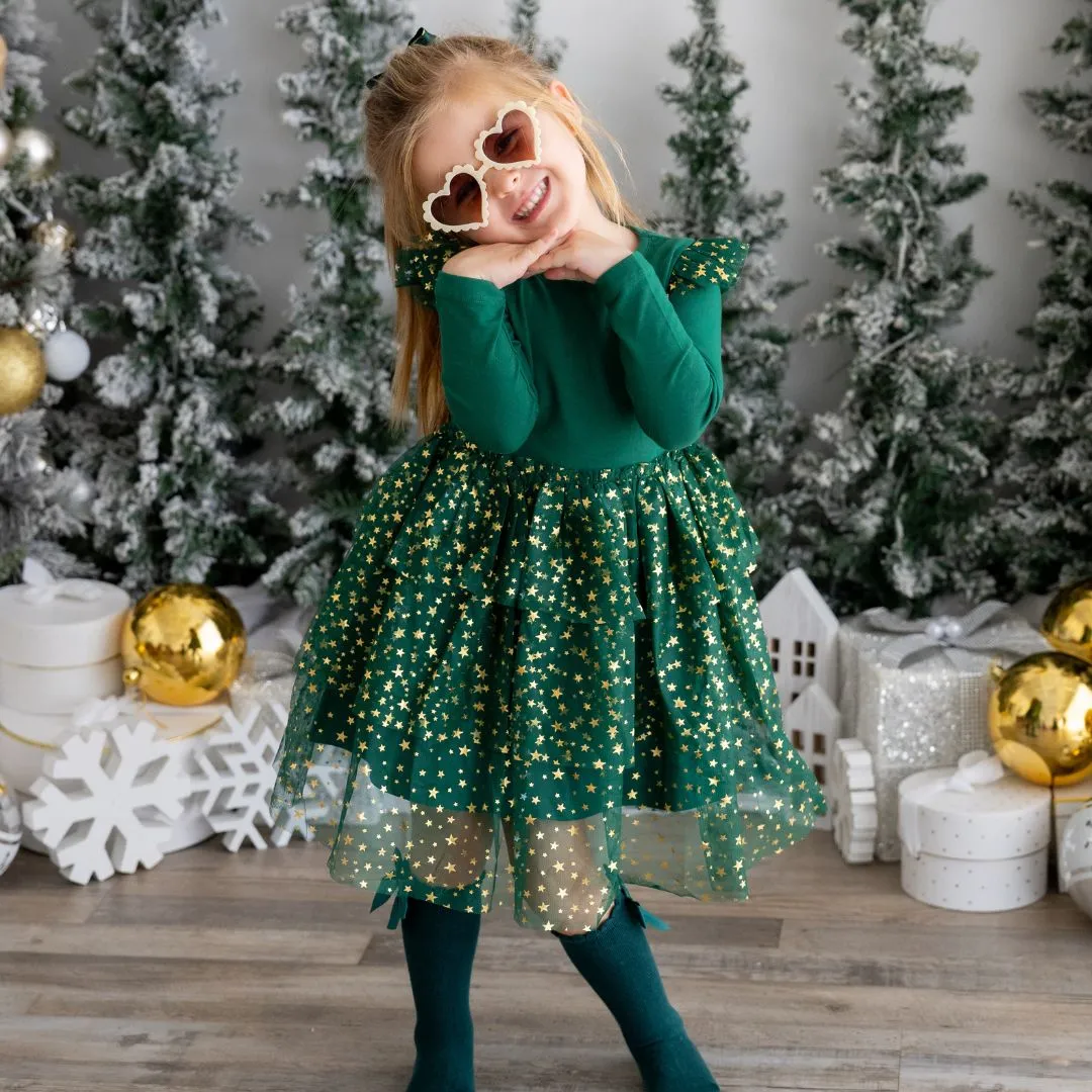 Emerald Shimmer Christmas LS Tutu Dress