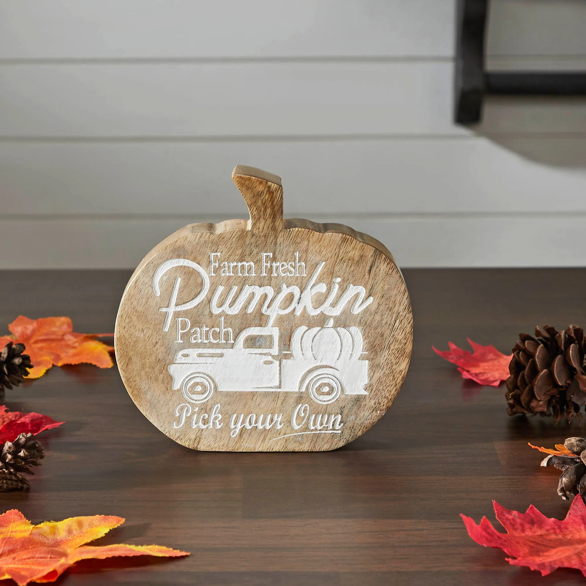 Farm Fresh Pumpkin Patch Pumpkin Shaped Wood Decor 6.25x6x1.25