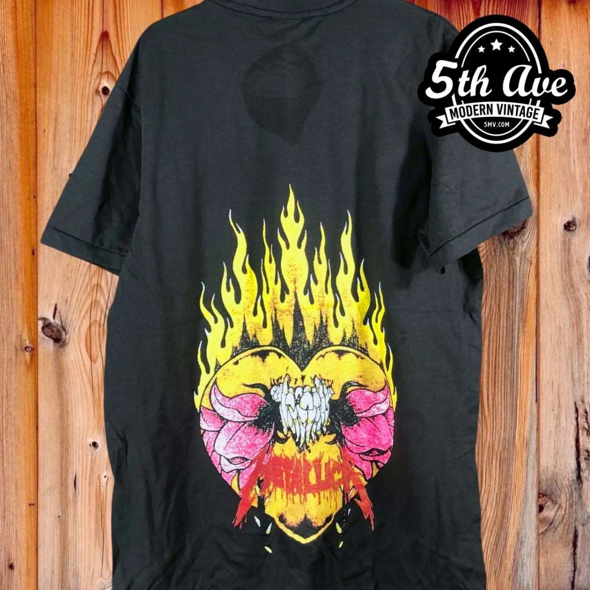 Fiery Passion: Metallica Burning Flower Single Stitch Black t shirt