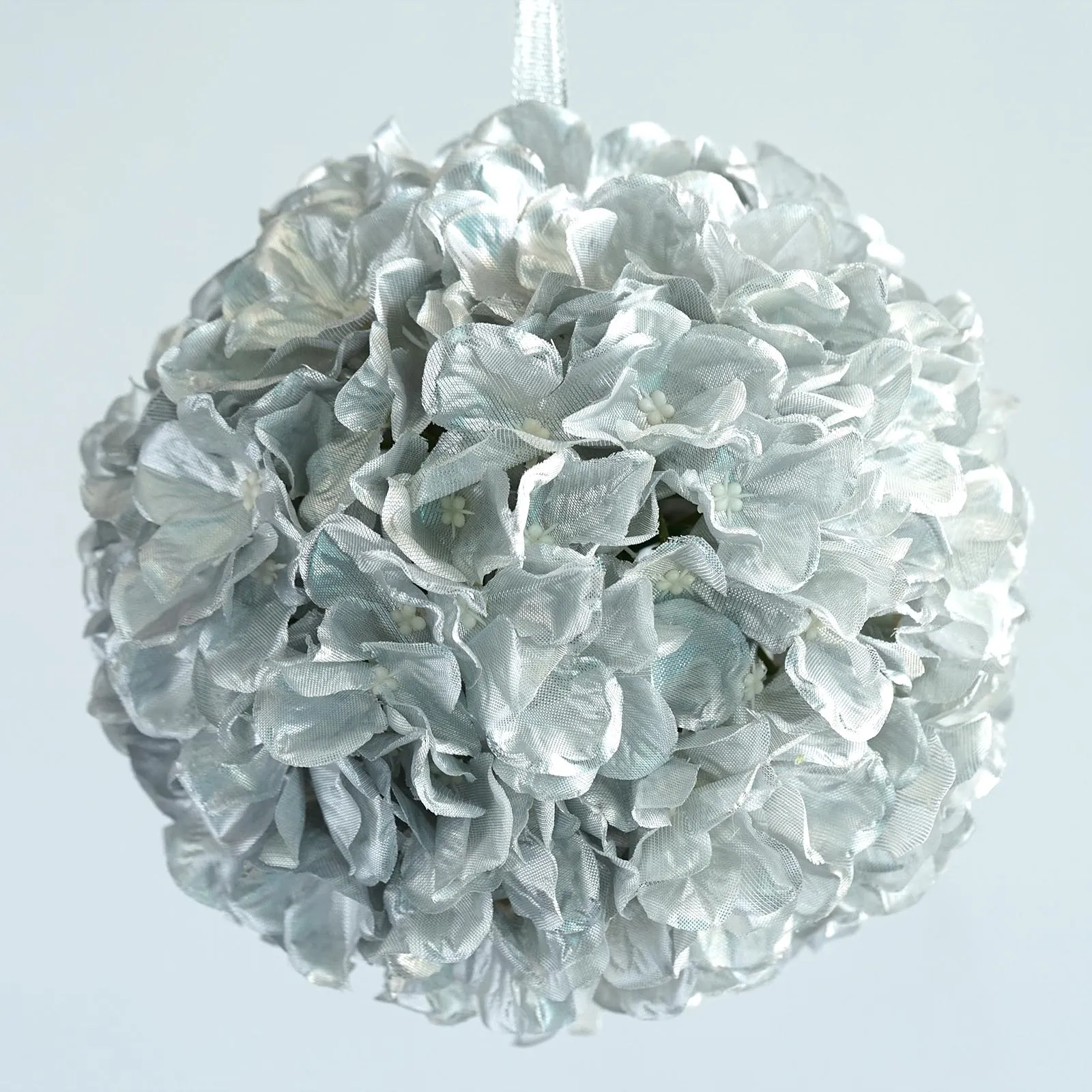 Hydrangea Kissing Ball Artificial Silk Flowers - Silver - 4 pack